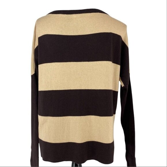 Covered by Suss Women's Tan Brown Striped Scoop Neck Designer Knit Sweater S/C44 - Picture 6 of 9